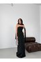 Black Bow Detailed Scarf Strapless Evening Dress - 4