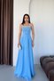 Baby Blue Strappy Stone Embroidered Long Evening Dress