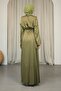 Dark Oil Green Shoulders Shoulder Pad Satin Evening Dress - 5