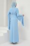 Baby Blue Evening Dress with Draped Stones Embroidered on the Front - 4
