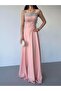 Powder Strap Stone Embroidered Long Evening Dress - 7