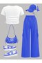 Children's New Star Printed Crop T-Shirt - Wide Leg Pocketed Tracksuit Set - 3