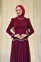 Burgundy Back Tie Stone Evening Dress - 3
