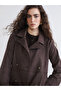 Brown Double Breasted Collar Oversize Women's Trench Coat - 5