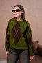 Women's Crew Neck Diamond Pattern Knit Sweater 8490Sw - 7