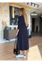 Women's Long Sleeve V-Neck Midi Length Green Modal Dress - 5