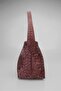 Burgundy Color Magnetic Knitwear Patterned Women Bag - 5