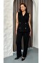 Women's Plus Size Double-Breasted Lapel Zero Sleeve Button Brooch Detail Stretchy Blouse Pants Bottom-Top Set 26015 - 4