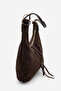 Women's Genuine Leather Shoulder Bag with Zippered Inner Pocket, Ronagi Brown Suede - 3