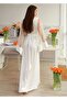 White Satin Sleeves with Pearl Detail Bridal Robe Kimono Stylish Robe - 6