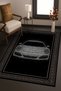 Mosso Black Themed Gray Car Patterned Woven Base Modern Decorative Carpet Mosso2136 - 2