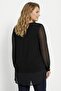 Plus Size Front Zipper Bird Eye Detail Sleeves Tulle Black Blouse 110880 - 5