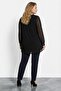 Plus Size Front Zipper Bird Eye Detail Sleeves Tulle Black Blouse 110880 - 7