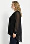 Plus Size Front Zipper Bird Eye Detail Sleeves Tulle Black Blouse 110880 - 4