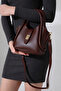 Burgundy Medium Size Women's Gold Snap-Fastened Makeup Bag Gifted - Shoulder and Clutch Bag Stylish and Modern Design - 3