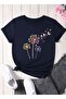 Unisex Navy Blue Dandelion Printed Crew Neck T-Shirt