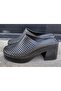 261600 Women's Genuine Leather Platform Sole Heeled Closed-Front Slippers - 2