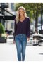 Women's Long Sleeve V Neck Viscose Two Thread Blouse - 5