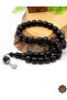 Dark Black Oversized Capsule Cut Silver Tassel Fire Amber Prayer Beads 201024947 - 3