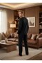 New Season Men's Black Crew Neck Button Detailed Long Sleeve Design 100% Cotton Pajama Set - 4
