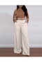 Women's High Waist Wide Leg Detailed Imported Crepe Trousers with Pockets - 2