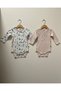 0-12 Months Baby Girl Boy Long Sleeve Snap Fastener Bodysuit Set of Two 100% Cotton Dinosaur Pattern 516 - 2