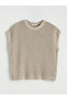 Beige Crew Neck Openwork Women's Knitwear Sweater