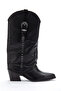 Black Genuine Leather Studded Detail Leg Trousers Western Cowboy Boots