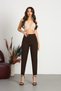 Women's High-Waisted Pleated Tapered Fabric Trousers - 4