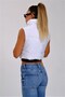 White Stand Collar Short Puffer Vest - 5