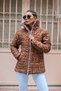 Brown Stand Collar Waterproof Printed Long Puffer Jacket - 2