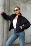 Black Stand Collar Snap Fastener Zippered Short Puffer Jacket - 6