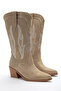 Beige Skin Cream Genuine Suede Stone Studded Perforated Summer Western Cowboy Boots - 2