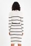 White Striped V-Neck Belted Knee-Length Knitwear Dress - 5