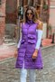 Dark Purple Stand Collar Long Puffer Vest with Pocket Detail - 6