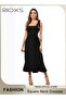 Women's Square Neck Sleevelss Split Cocktail Dress, Elegant Ruffle Hem Shoulder Straps Tie Formal Dr