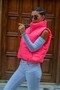 Pink Stand Collar Short Puffer Vest with Elastic Waist and Pockets - 4