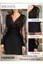 Gorgeous Evening Midi Dress with Mesh Puff Sleeves, Back Zipper and Hips-wrapped Silhouette, Sequin - 2