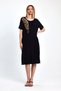 Black short sleeve midi dress with gold embroidered collar and pockets - 6