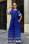 Cobalt Blue Fish Patterned Boat Neck Elastic Waist Pocketed Wide Leg Two-Piece Set - 2