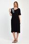 Black short sleeve midi dress with embroidered collar and pockets - 4