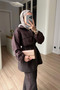 Lace Detailed Suit - Brown - 4