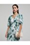 Printed A-Line Dress With V-Neck And Puff Sleeves - 2