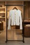 White Crew Neck Ribbed Knit Cardigan with Gold Button Detail - 5