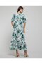 Printed A-Line Dress With V-Neck And Puff Sleeves - 5