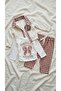 Girl's Burgundy Plaid Patterned Trousers and Seersucker Cardigan Three-Piece Set - 3