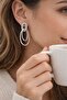 Oval Silver Color Steel Earrings with Zircon Stone - 2