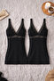 Women's Modal Cotton Stretch Fabric Lace Detailed Strappy Black 2-Piece Undershirt