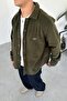 Khaki g Embroidered Oversized Fleece Shirt - 2
