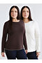 Brown Plus Size Crew Neck Women's T-Shirt 2-Pack
